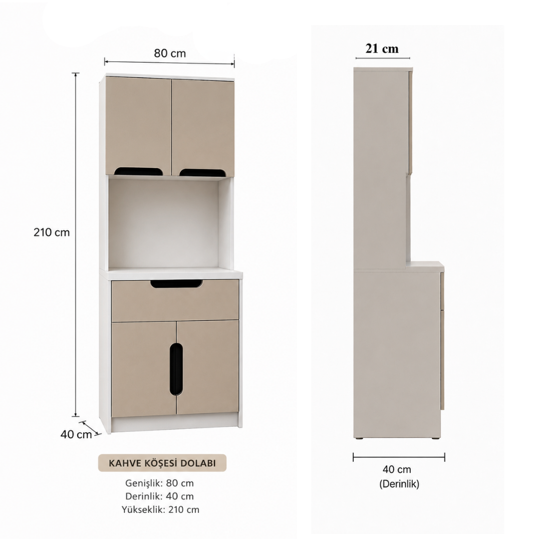 Ledli Kahve Köşesi Dolabı - %100 MDF-80 CM