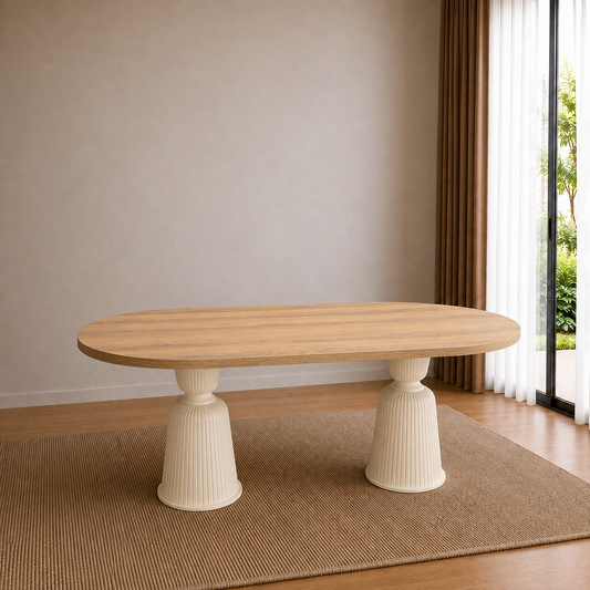 %100 MDF Oval Garda Yemek Masası - Kupa Ayak