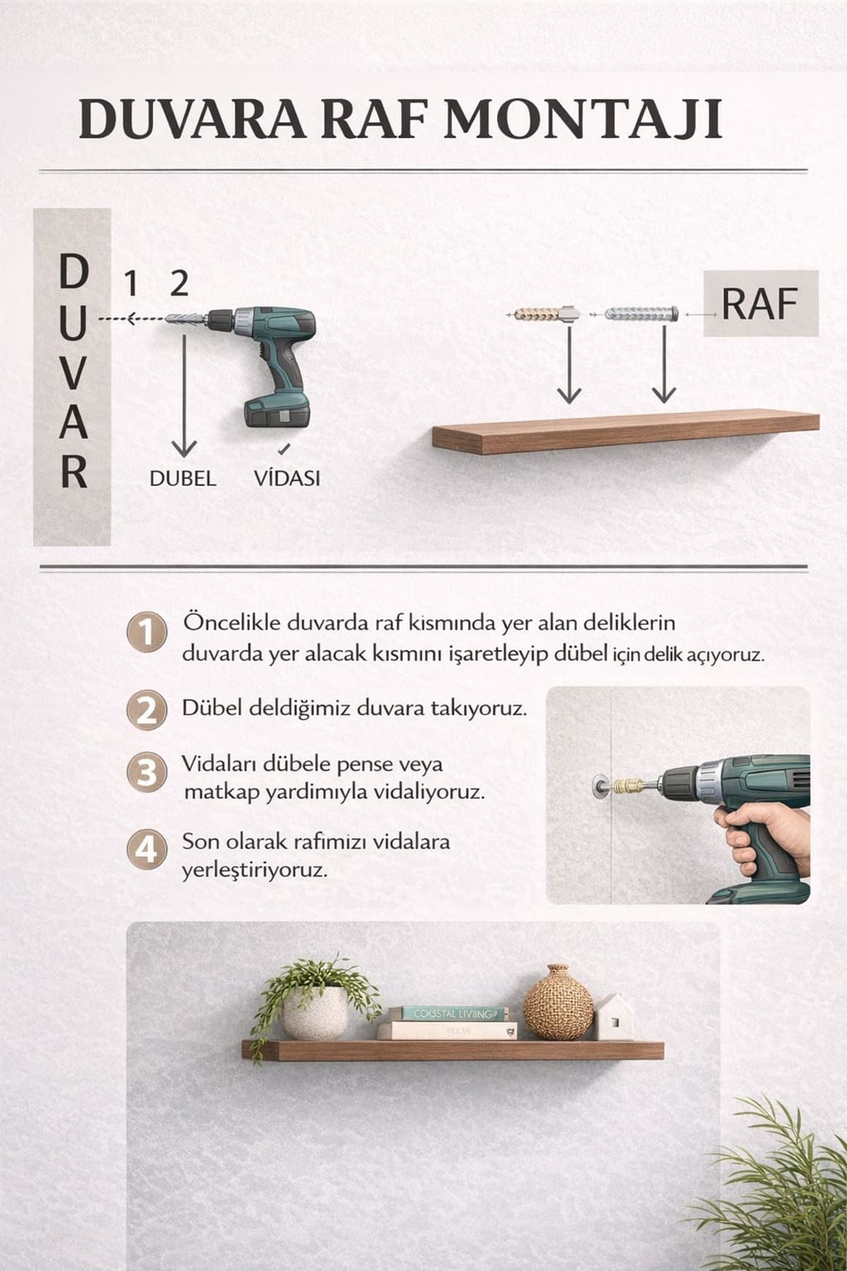 3'lü Uçan Duvar Rafı Set Gizli Raf- Beyaz 15 x 15