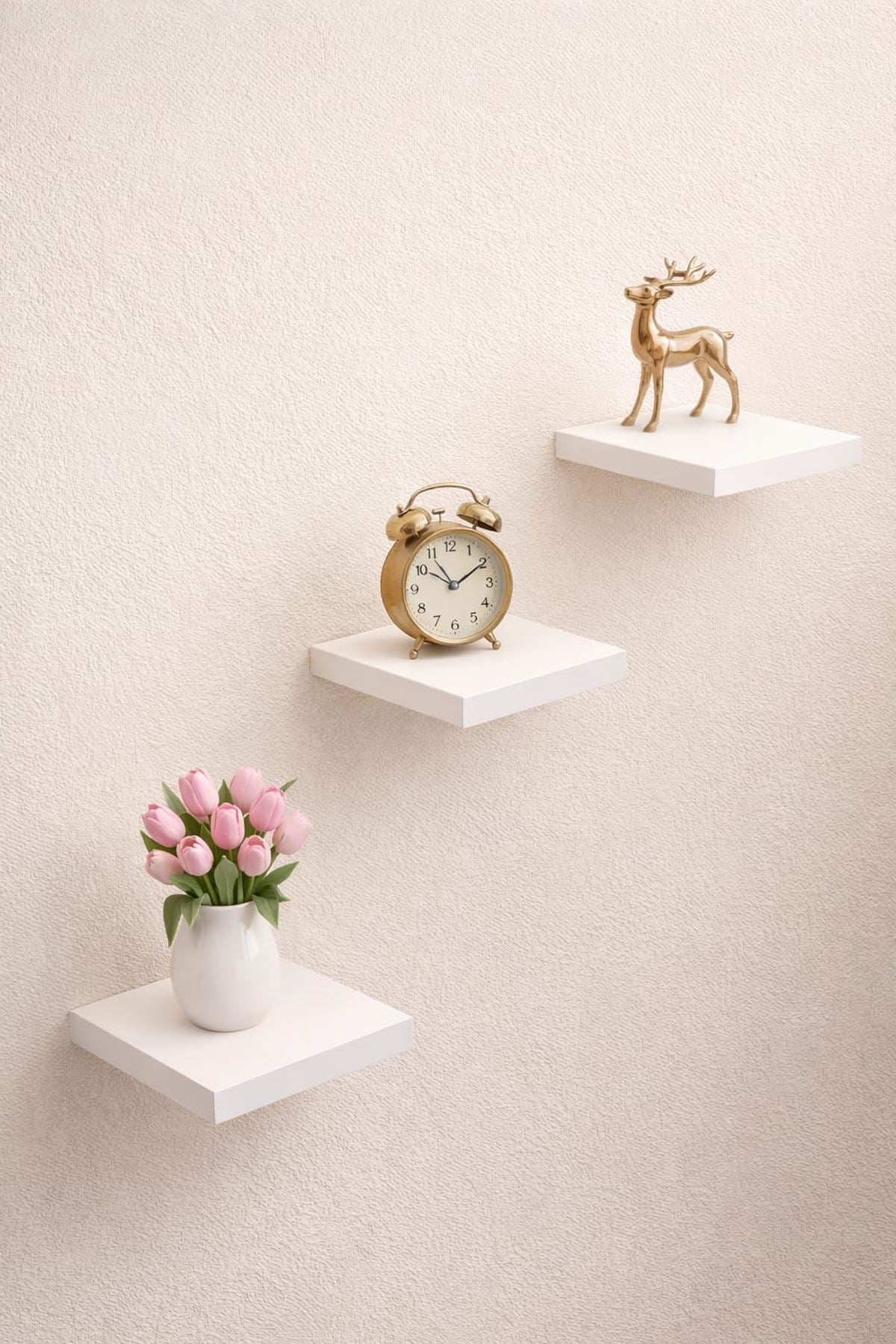 3'lü Uçan Duvar Rafı Set Gizli Raf- Beyaz 15 x 15