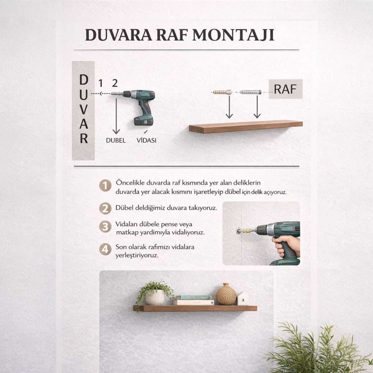 30 mm 3'lü Uçan Duvar Rafı Set Gizli Raf- Barok