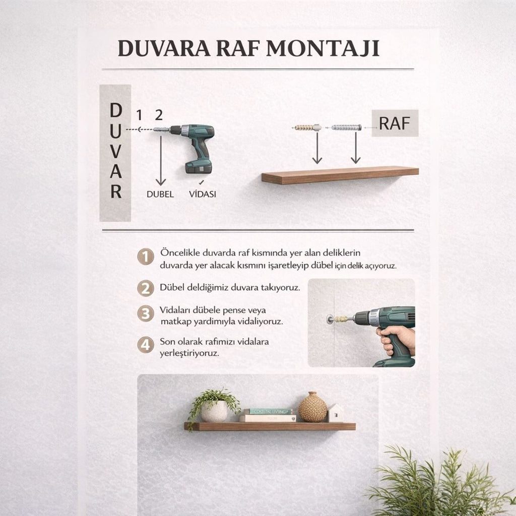 30 mm 3'lü Uçan Duvar Rafı Set Gizli Raf- Beyaz