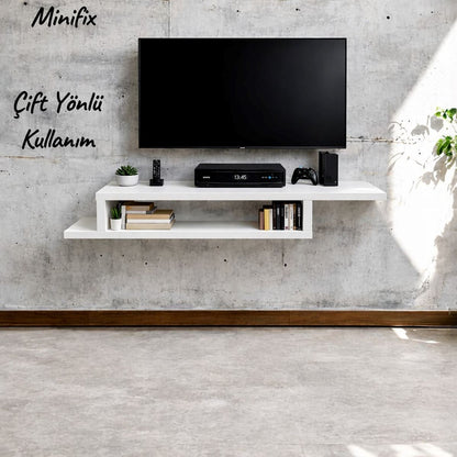 Dekoratif Raflı Duvar Tv Ünitesi Z Raf Beyaz