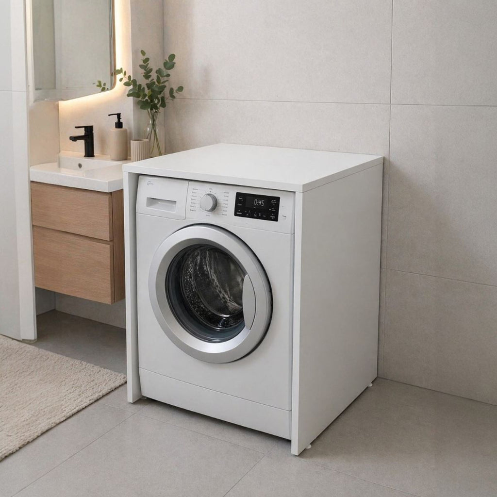 Çamaşır Makinesi Kapaksız Banyo Dolabı Mat Beyaz