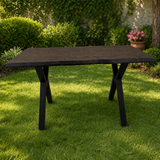 Fir Wood Log Cafe Table X-Legged - Black