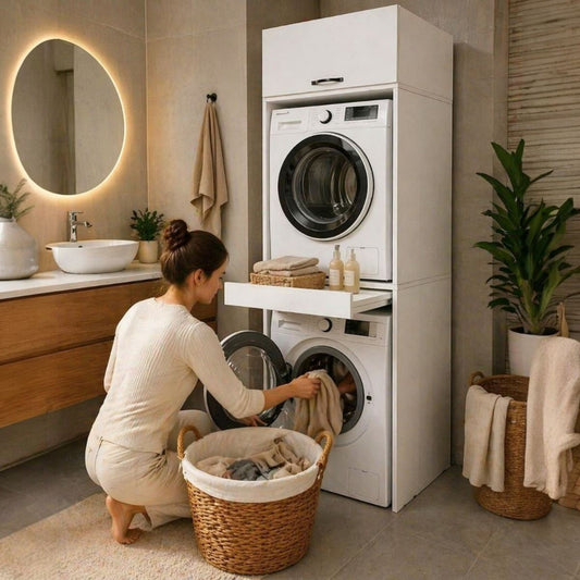 Çamaşır Ve Kurutma Makinesi Dolabı Çekmeceli Banyo Dolabı Beyaz