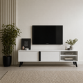 Tv Ünitesi 2 Kapaklı Raflı Dolaplı Tv Sehpası Beyaz