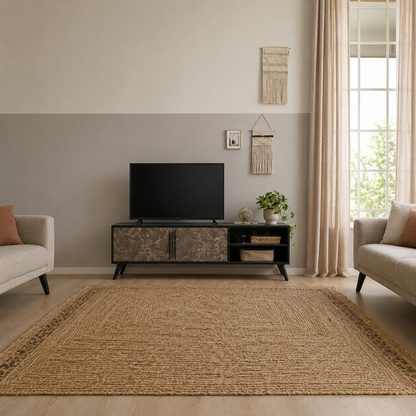 Tv Ünitesi 2 Kapaklı Raflı Dolaplı Tv Sehpası Siyah Taş