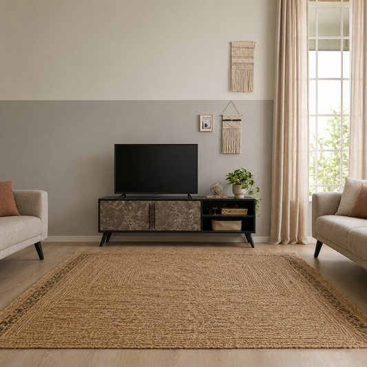 Tv Ünitesi 2 Kapaklı Raflı Dolaplı Tv Sehpası Siyah Taş