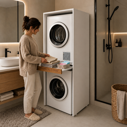 Çamaşır Ve Kurutma Makinesi Dolabı Kapaksız Çekmeceli Banyo Dolabı Atlantık Çam