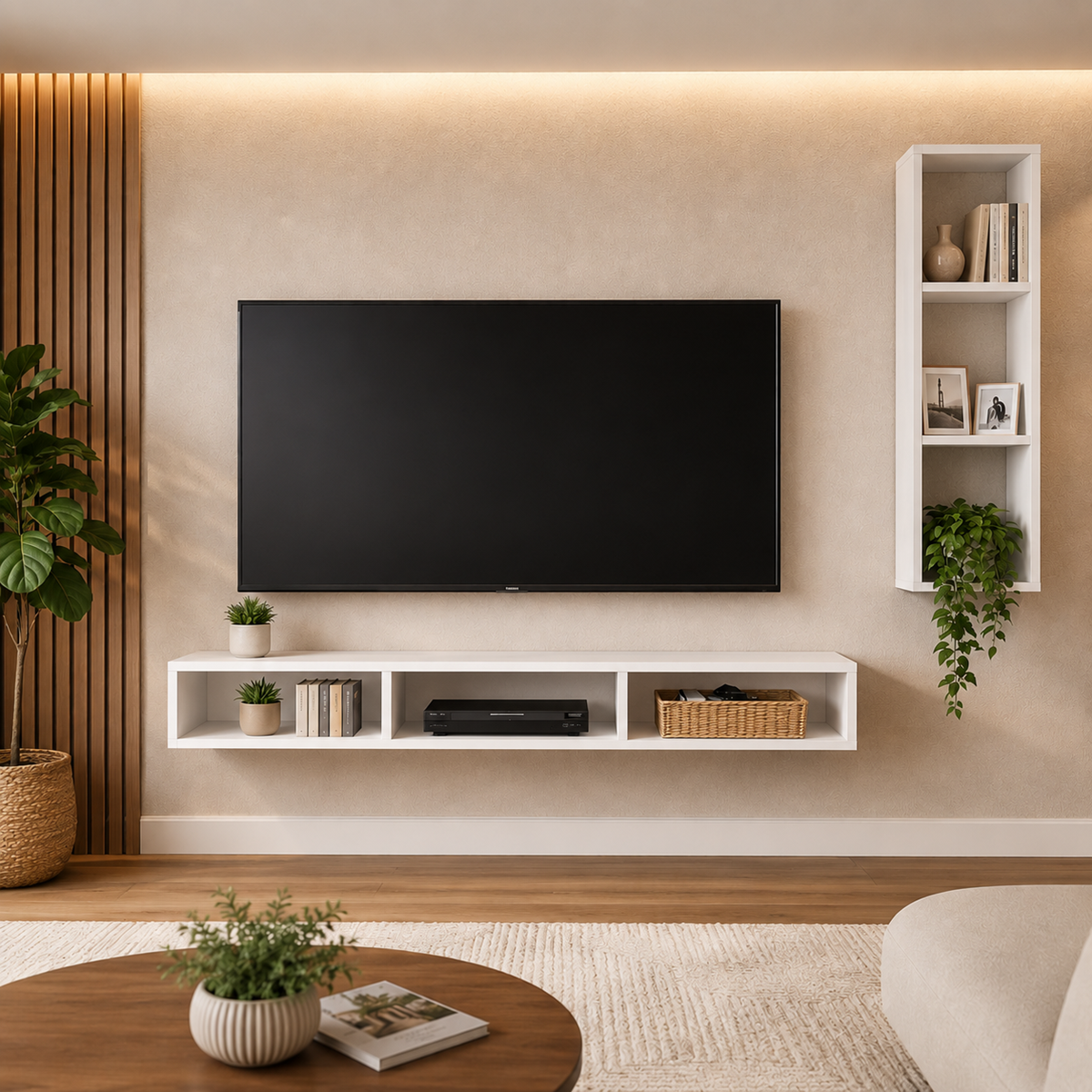 Dekoratif Duvar Rafı - Tv Ünitesi 2 Parçalı Beyaz