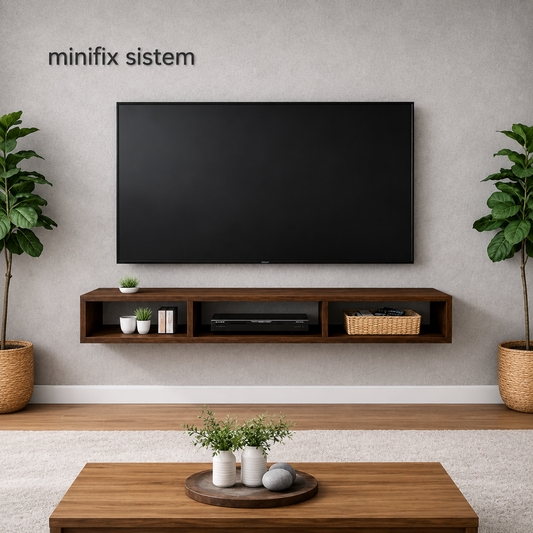 Dekoratif Raflı Duvar Tv Ünitesi Üç Bölmeli Barok