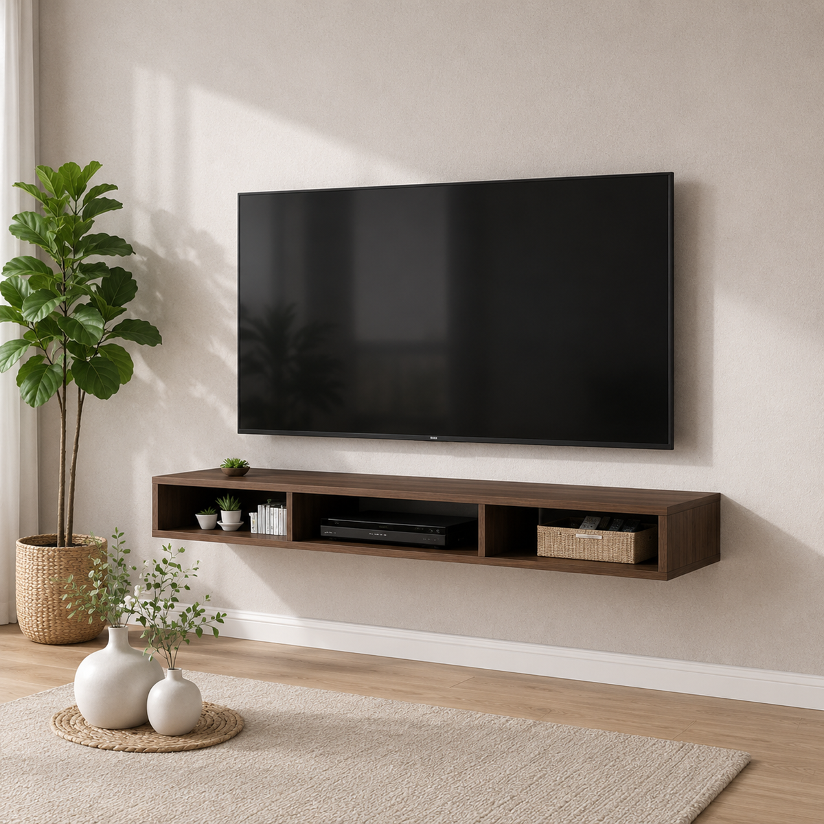 Dekoratif Raflı Duvar Tv Ünitesi Üç Bölmeli Barok