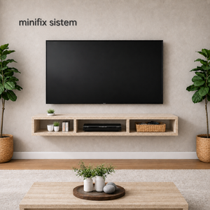 Dekoratif Raflı Duvar Tv Ünitesi Üç Bölmeli Traverten