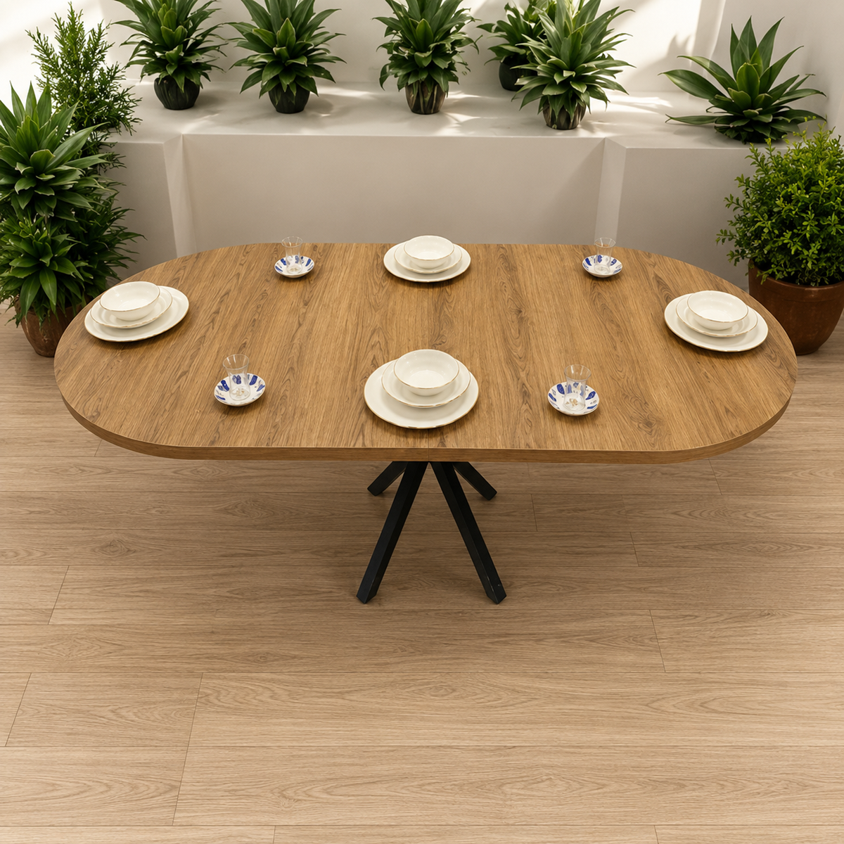 Oval Yemek Masası 6 Kişilik 160 x 90 Ceviz