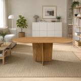 Oval Living Room Dining Table Square Single Pedestal - 160x90 - African Walnut
