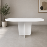 Oval Dining Table Square Single Pedestal 160x90 - White