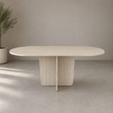 Oval Living Room Dining Table Square Single Leg 160x90 - Travertine