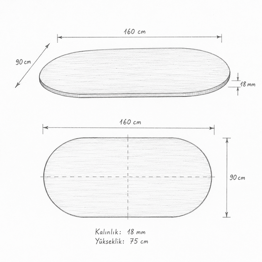 Oval Salon Yemek Masası Mantar Tek Ayak-160x90-Afrika Ceviz