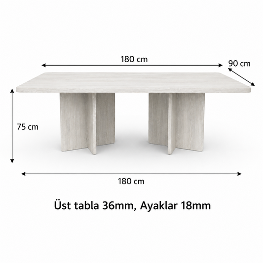Dikdörtgen Salon Yemek Masası Mantar Ayak - 36mm Kalın Kenarlı - Afrika Ceviz