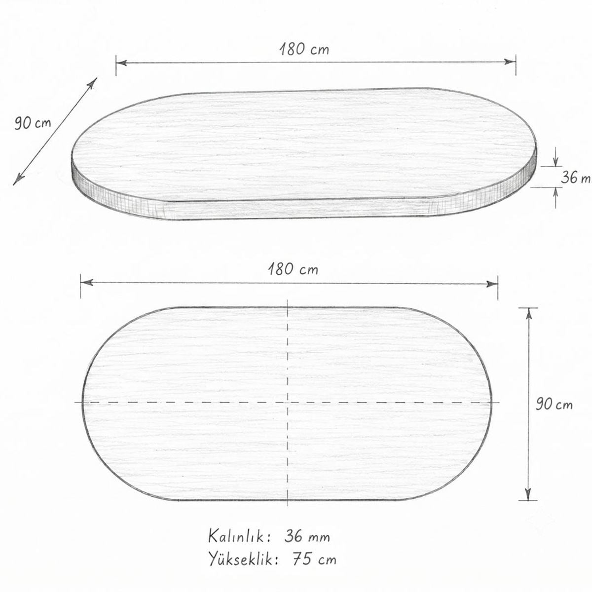 Oval Salon Yemek Masası Kemer Ayak 36mm Kalın Kenarlı -Traverten