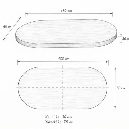Oval Salon Yemek Masası Kemer Ayak 36mm Kalın Kenarlı -Beyaz