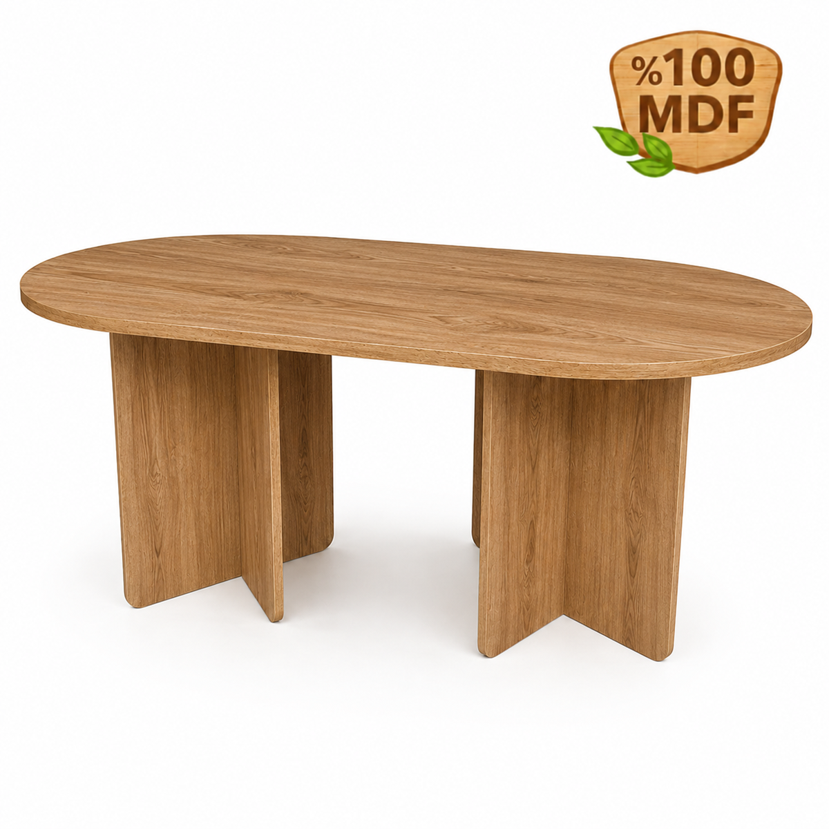 Oval Salon Yemek Masası Kare Ayak 36mm Kalın Kenarlı -Afrika Ceviz