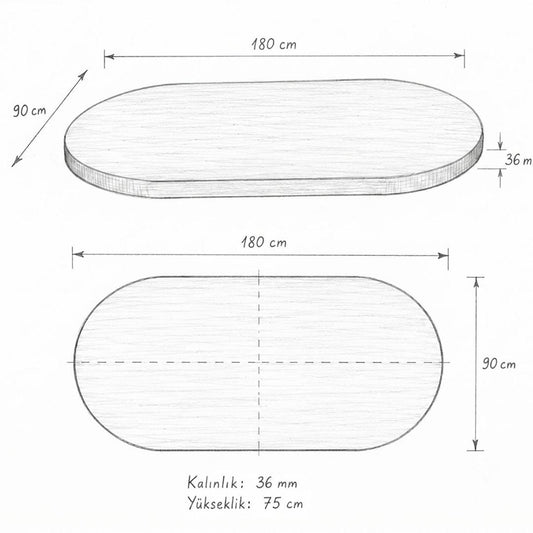 Oval Salon Yemek Masası Kare Ayak 36mm Kalın Kenarlı -Afrika Ceviz