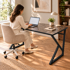 Z-Leg Metal Desk Computer Desk - Black Marble - Black Leg 120 cm