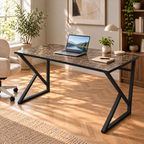 Z-Leg Metal Desk Computer Desk - Black Marble - Black Leg 120 cm