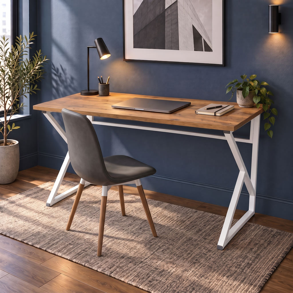 Bureau d'ordinateur en métal avec pieds en Z - Pin Atlantique - Pieds blancs 120 cm
