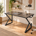 Z-Leg Metal Desk Computer Desk - Black Marble - Black Leg 120 cm