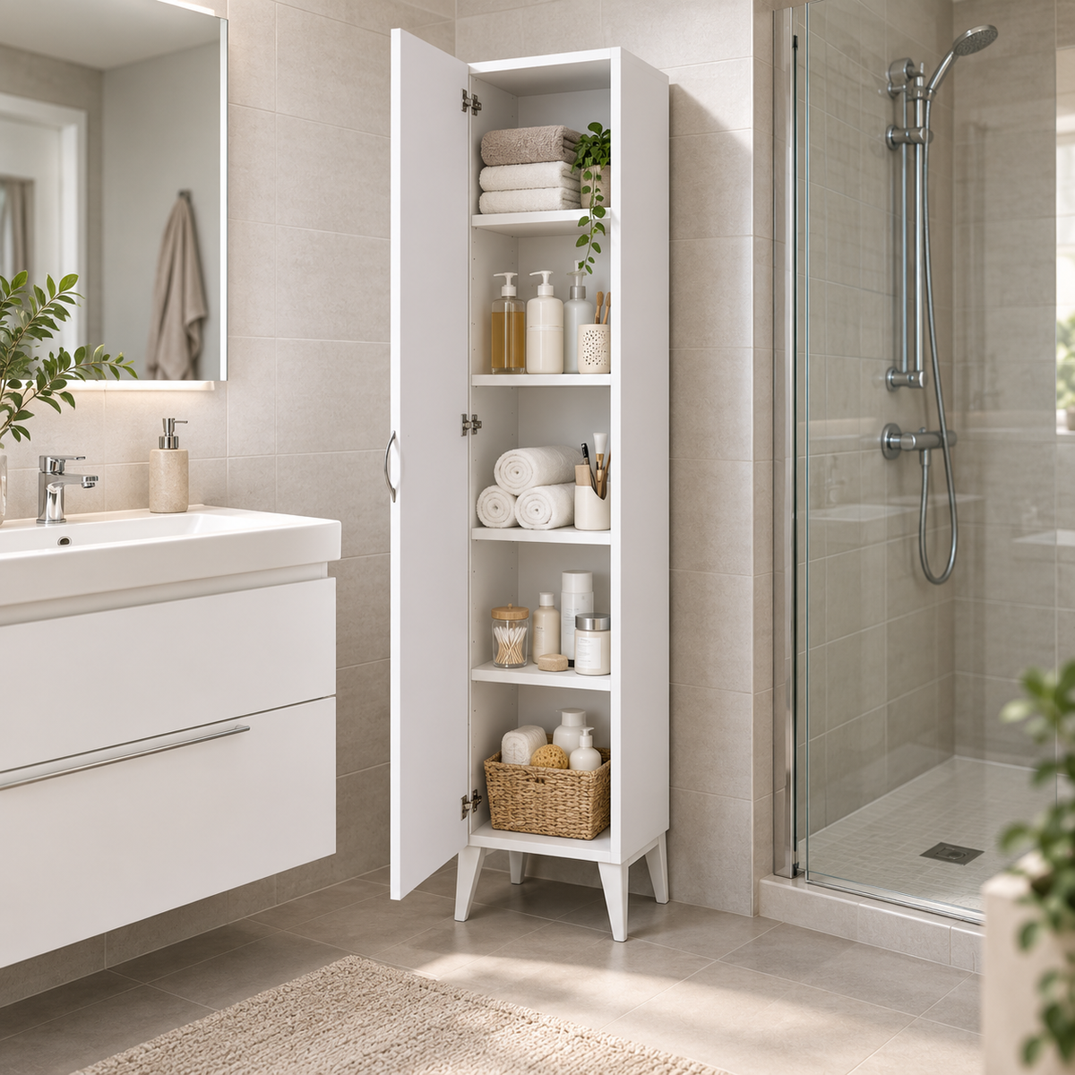 Çok Amaçlı 5 Raflı Banyo Mutfak Dolabı 180 cm - Beyaz