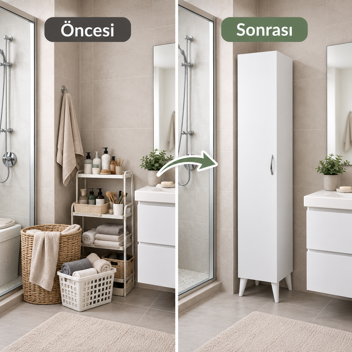 Çok Amaçlı 5 Raflı Banyo Mutfak Dolabı 180 cm - Beyaz