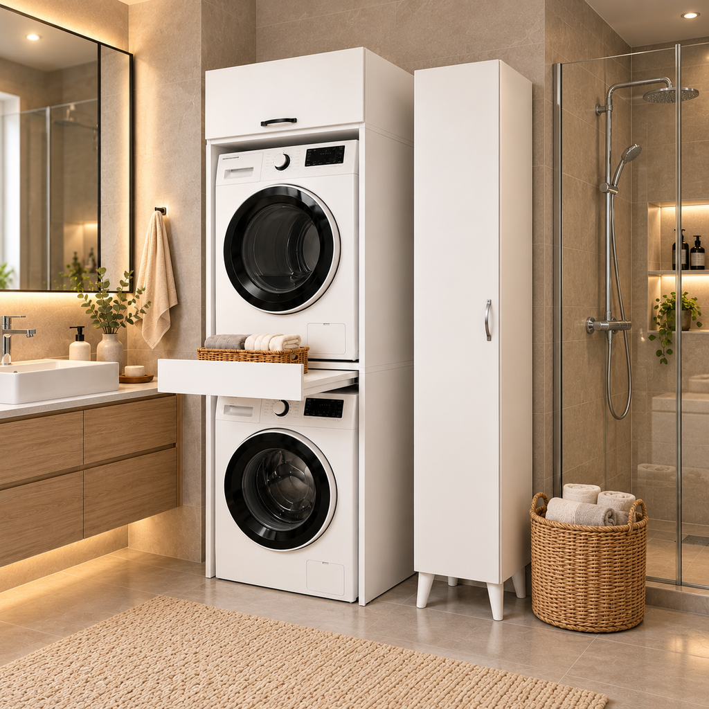 Çok Amaçlı 5 Raflı Banyo Mutfak Dolabı 180 cm - Beyaz