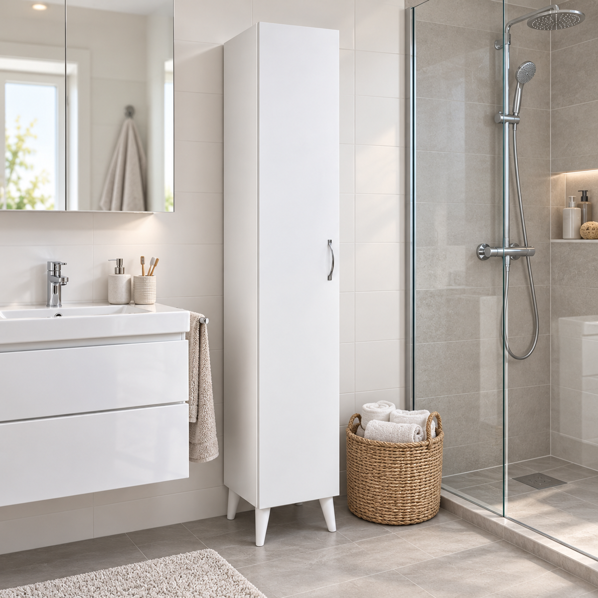 Çok Amaçlı 5 Raflı Banyo Mutfak Dolabı 180 cm - Beyaz