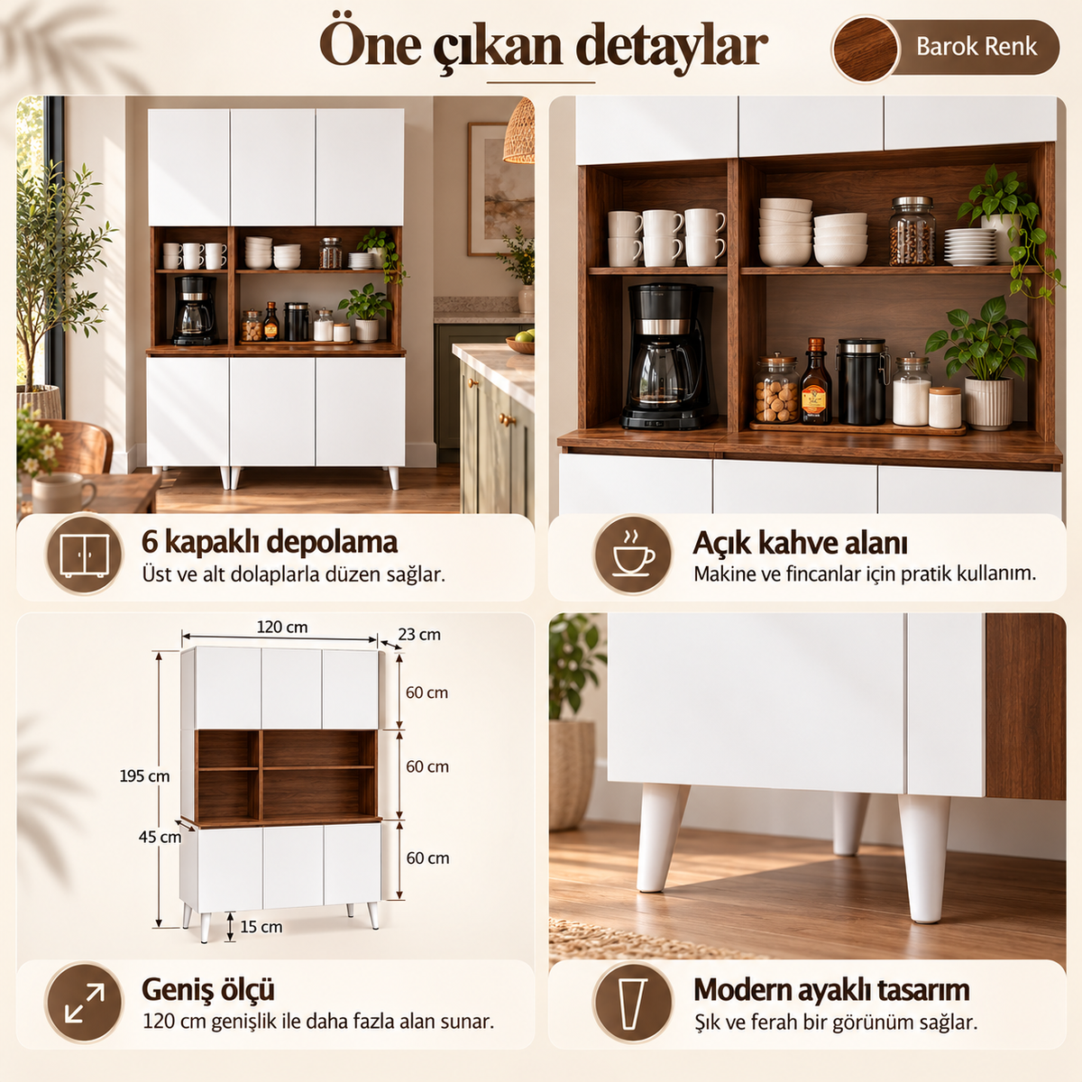 Meuble de cuisine polyvalent nouvelle génération coin café 6 portes - Baroque