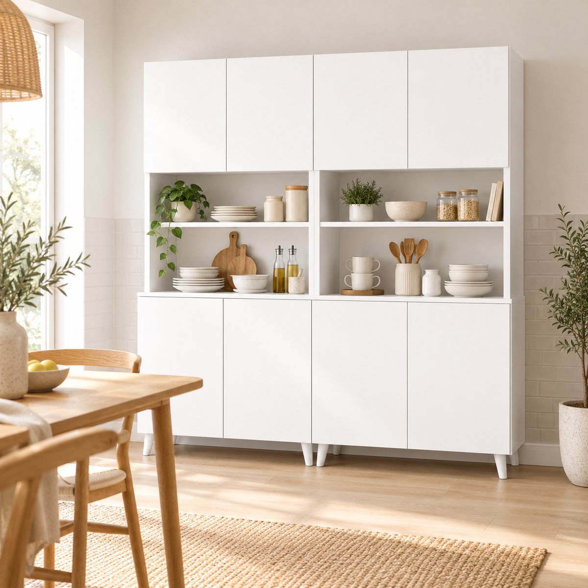Meuble de cuisine polyvalent nouvelle génération, coin café, 8 portes - Blanc