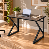 Bureau d'ordinateur de travail en métal avec pieds en Z 90 cm - Marbre noir - Noir