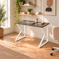 Z-Leg Metal Office Desk Computer Desk 90 cm Oval - Black Marble-White