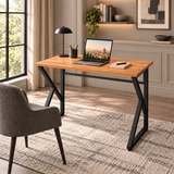 Bureau d'ordinateur de travail en métal avec pieds en Z 90 cm - Pin Atlantique - Pieds noirs