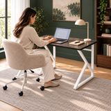 Bureau d'ordinateur avec pieds en Z 90 cm - Marbre noir - Blanc
