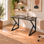 Z-Leg Metal Desk Computer Desk 90 cm - Black Marble - Black