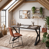 Z-Leg Metal Desk Computer Desk 90 cm Oval - Black Marble-Black