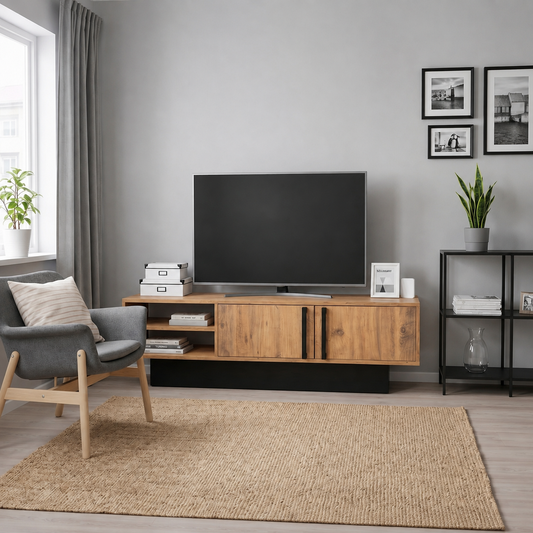 Dekoratif 2 Raflı 2 Kapaklı Tv Sehpası - Atlantik Çam