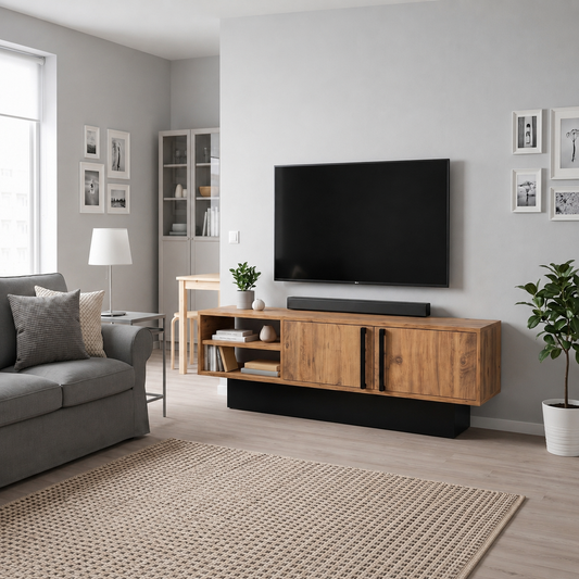 Dekoratif 2 Raflı 2 Kapaklı Tv Sehpası - Atlantik Çam