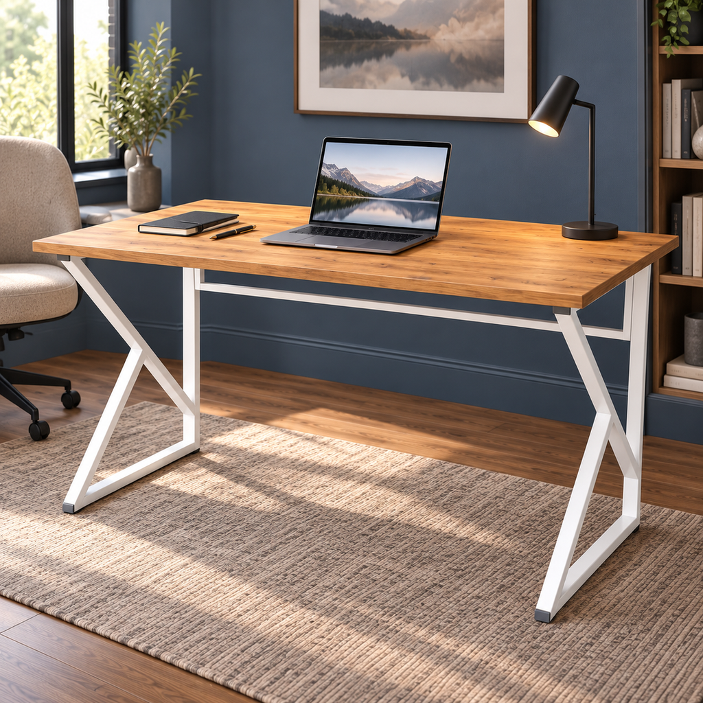 Bureau d'ordinateur en métal avec pieds en Z - Pin Atlantique - Pieds blancs 120 cm