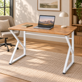 Z-Leg Metal Desk Computer Desk 90 cm Oval - Atlantic Pine - White Leg