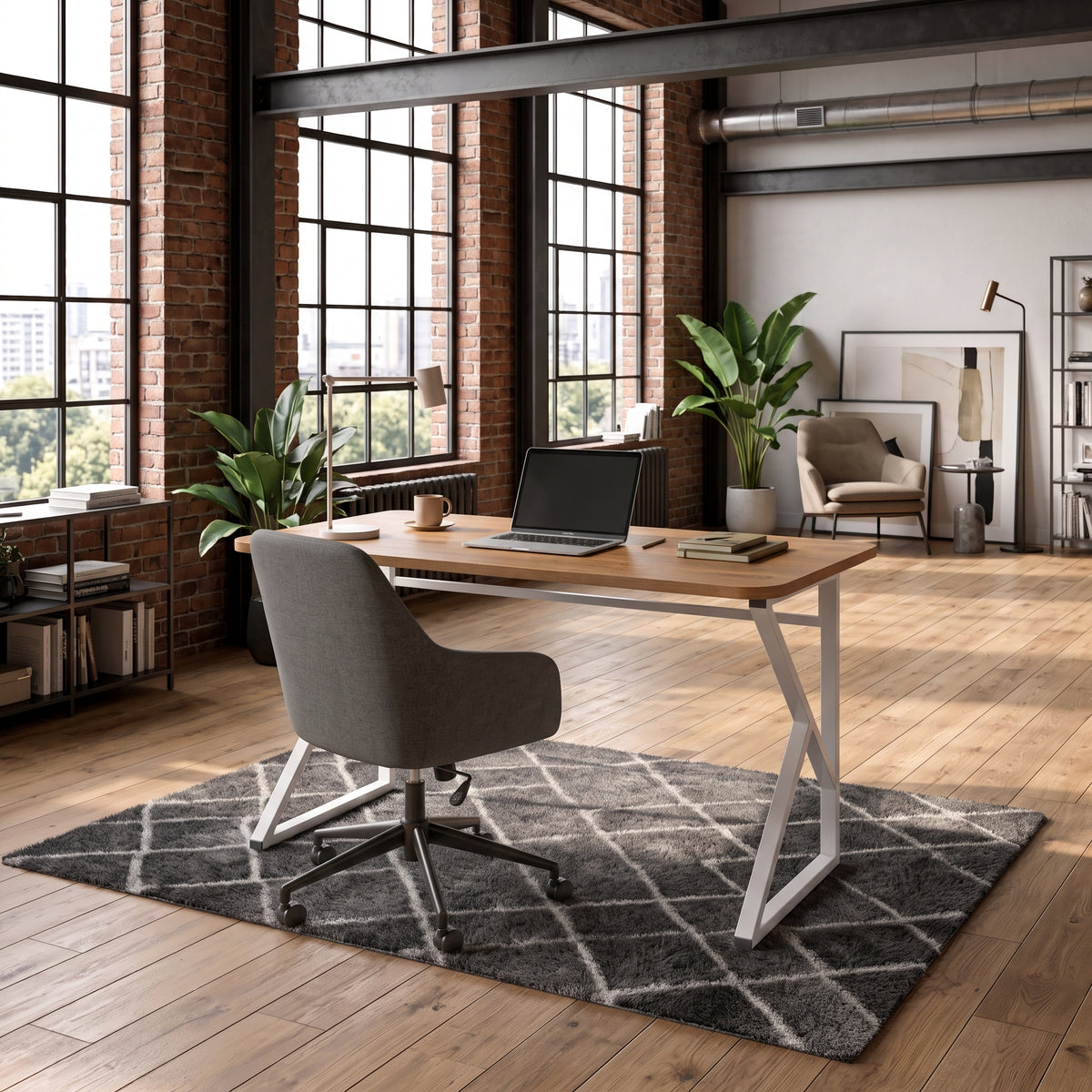 Z-Leg Metal Desk Computer Desk 90 cm Oval - Atlantic Pine - White Leg