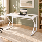 Bureau d'ordinateur de travail en métal à pieds en Z - Blanc 120 cm